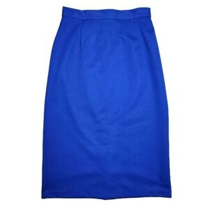 Heather Gray Royal Blue Button Front Midi Skirt Size 12 Pleated A Line Retro
